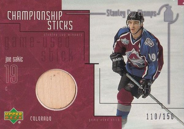 stick karta JOE SAKIC 01-02 UD Stanley Cup Champs Championship Sticks /150